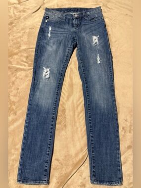 Rock & Republic Distressed Skinny Jeans in Dark Blue Wash